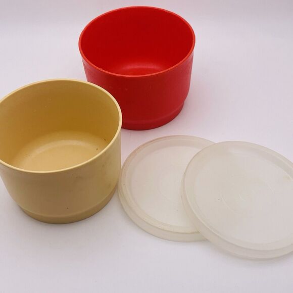 Vintage Tupperware Orange and Tan Round Snack Storage Cups With Lids - Set Of 2 - Picture 5 of 5